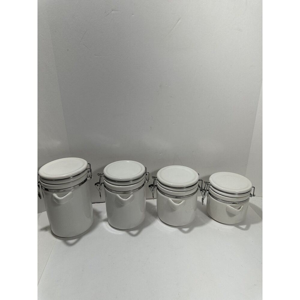 Linens N Things Set Of 4 Canisters Lock Jar airtight seal White Canister‎ Coffee